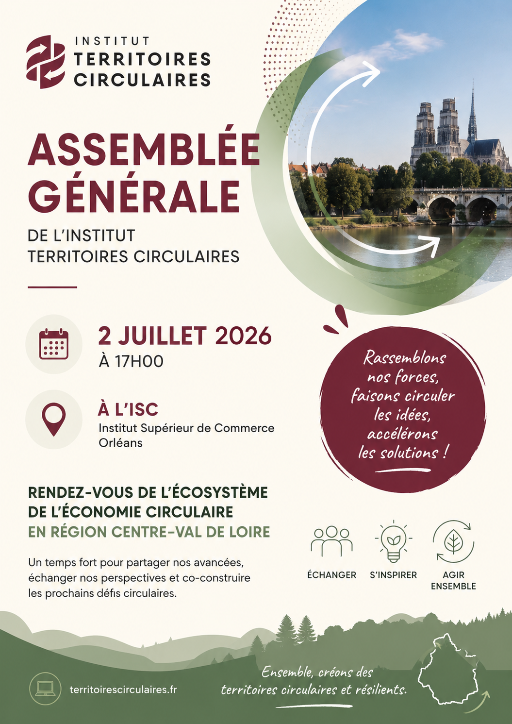 Affiche de l'Assemblée Générale 2026 de l'Institut Territoires Circulaires — 2 juillet 2026 à 17h00, à l'ISC Orléans
